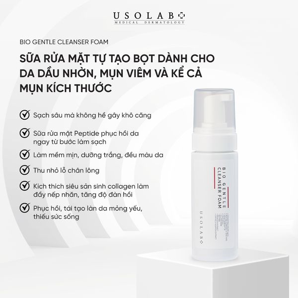 Sữa rửa mặt Usolab Bio Gentle Cleanser Foam tự tạo bọt dịu nhẹ, giúp làm sạch sâu, dưỡng sáng da 150ml