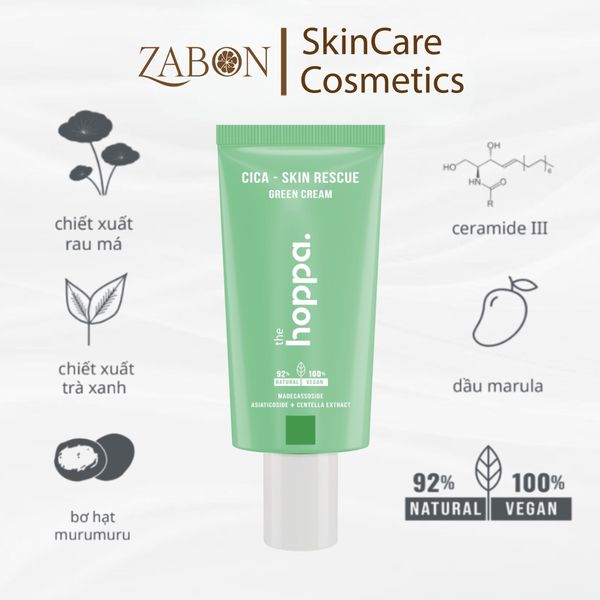 Kem dưỡng The Hoppa Cica-Skin Rescue Green Cream làm dịu & phục hồi chuyên sâu 50ml