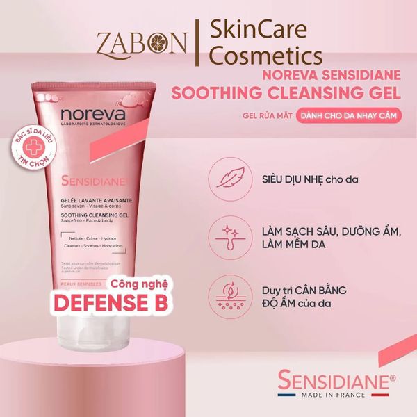 Gel rửa mặt Noreva Sensidiane Soothing Cleansing sạch sâu dịu nhẹ dành cho da nhạy cảm 200ml
