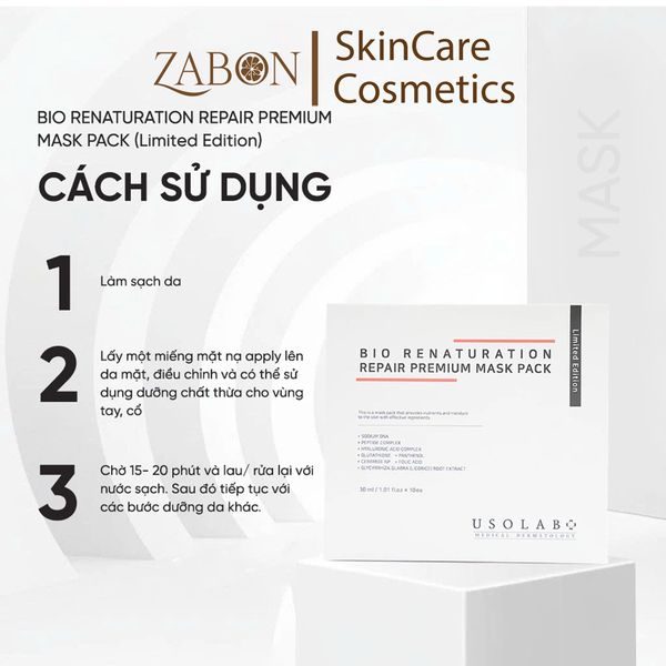 Mặt nạ tế bào gốc USOLAB Bio Renaturation Repair Premium Mask Pack phục hồi, cấp ẩm, tăng cường hàng rào bảo vệ da