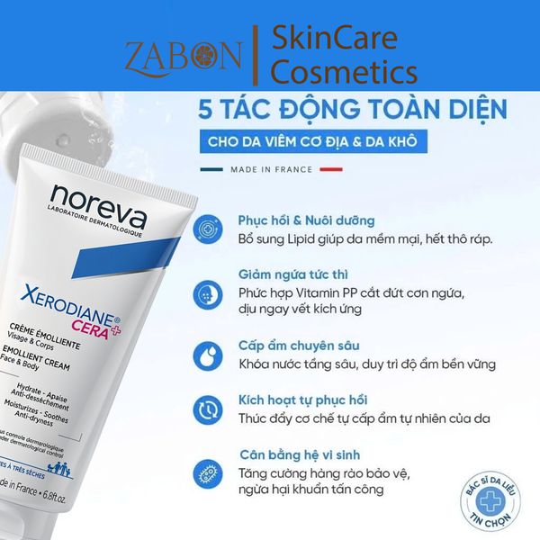 Kem Noreva Xerodiane CERA+ Emollient Cream Dưỡng Ẩm Cho Da Nhạy Cảm 200ml