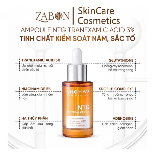 Combo Ahohwa NTG Whitening Ampoule 50ml và Ahohwa Whitening Cream NTG 30ml giảm sạm nám, dưỡng sáng da