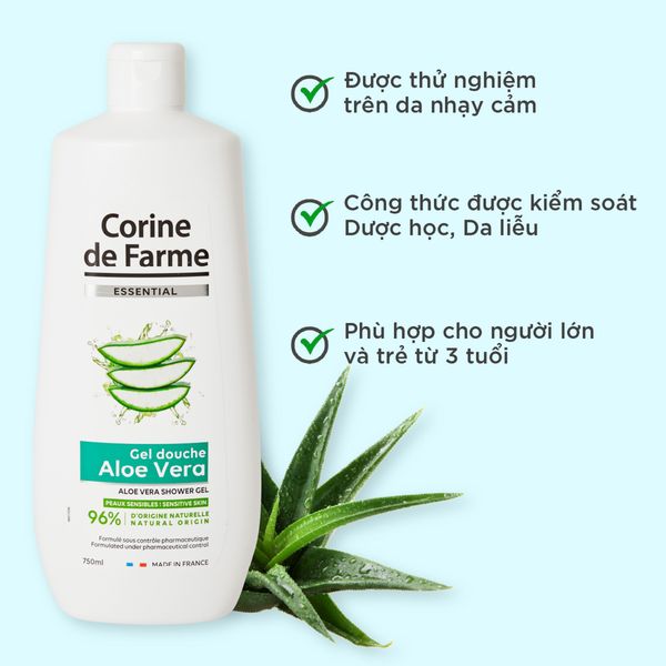 Gel tắm Corine de Farme Essential Aloe Vera Shower Gel 750ml