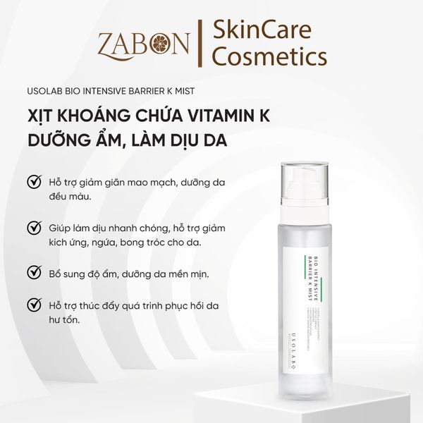 Xịt khoáng Usolab Bio Intensive Barrier K Mist giúp làm dịu da, phục hồi và dưỡng ẩm da 150ml