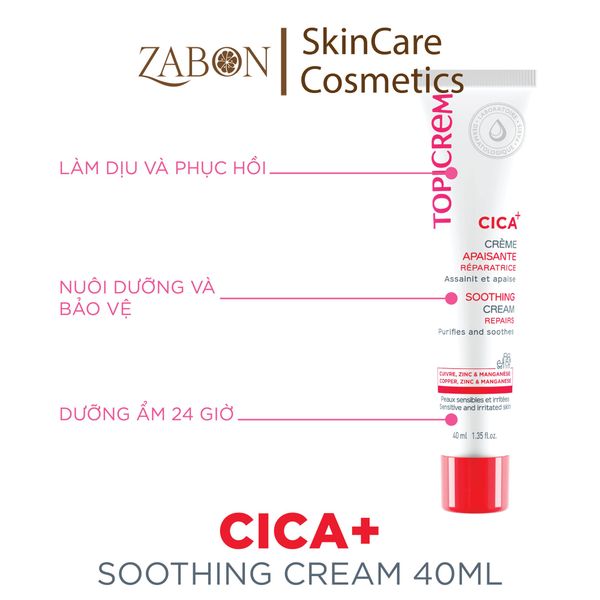 Kem dưỡng Topicrem CICA+ Soothing Cream làm dịu, thanh lọc và thúc đẩy quá trình phục hồi làn da 40ml