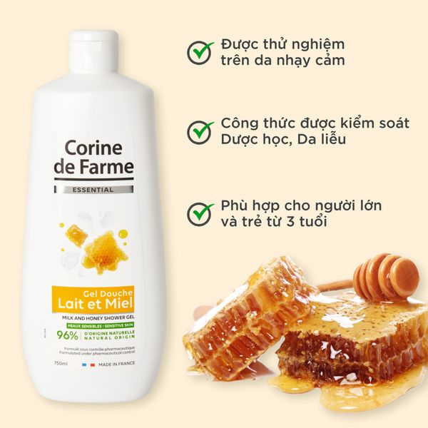 Gel tắm Corine de Farme Essential Milk And Honey Shower Gel 750ml