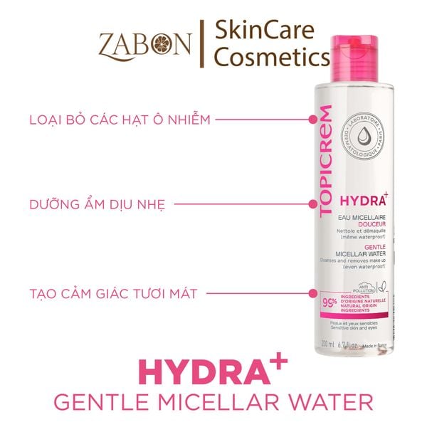 Nước tẩy trang Topicrem HYDRA+ Gentle Micellar Water dành cho nhạy cảm 200ml