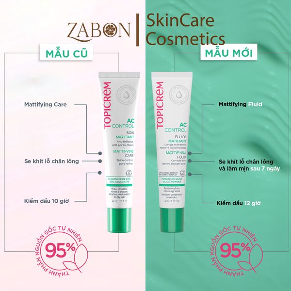 Kem dưỡng Topicrem AC CONTROL Mattifying Fluid dưỡng ẩm, kiềm dầu, giảm bóng nhờn cho da 40ml