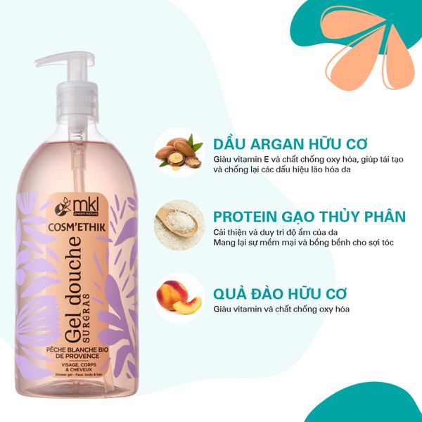 Sữa tắm MKL Green Nature Cosm'Ethik Gel Douche Pêche Blanche Bio De Provence 1000ml