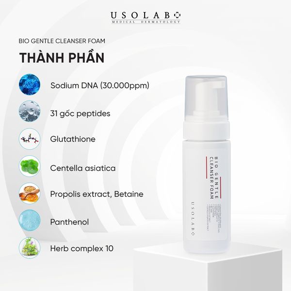 Sữa rửa mặt Usolab Bio Gentle Cleanser Foam tự tạo bọt dịu nhẹ, giúp làm sạch sâu, dưỡng sáng da 150ml