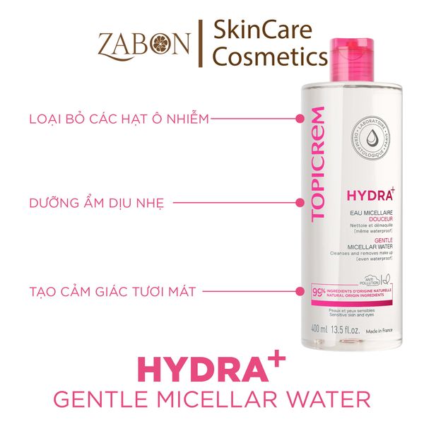 Nước tẩy trang Topicrem HYDRA+ Gentle Micellar Water dành cho nhạy cảm 400ml