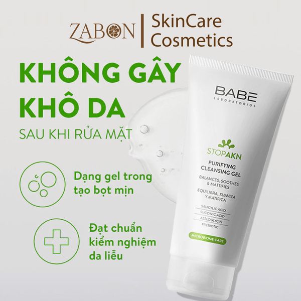Bộ đôi làm sạch và phục hồi da dầu mụn BABE Stop AKN Purifying Cleansing Gel + Repairing Moisturiser 50ml