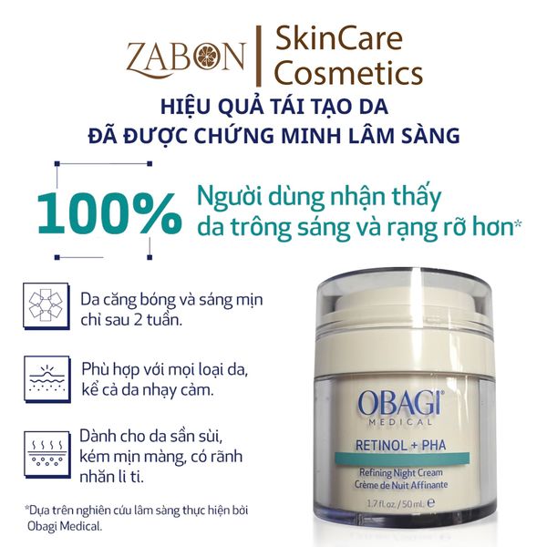 Kem dưỡng tái tạo & trẻ hóa da ban đêm Obagi Medical Retinol + PHA (50ml)
