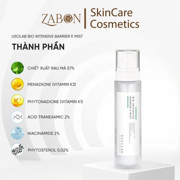 Xịt khoáng Usolab Bio Intensive Barrier K Mist giúp làm dịu da, phục hồi và dưỡng ẩm da 150ml