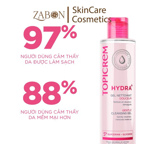 Gel rửa mặt Topicrem HYDRA+ Gentle Cleansing Gel không chứa xà phòng dành cho da khô và nhạy cảm 200ml