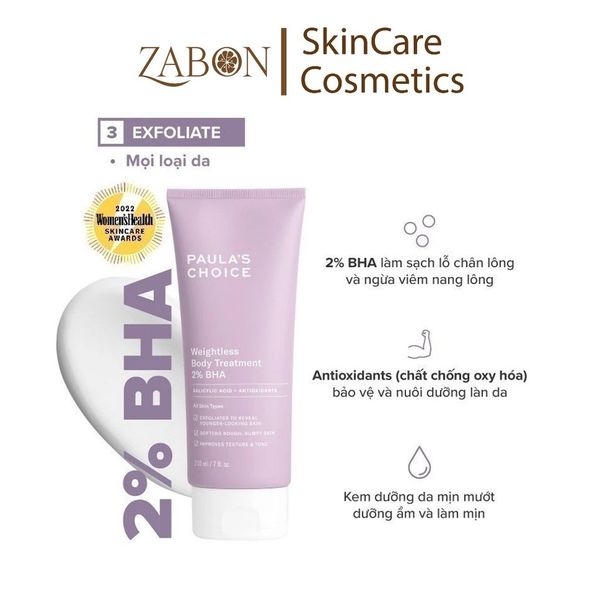 Kem dưỡng thể hỗ trợ giảm mụn và làm mịn da Paula's Choice 2% BHA Body Smoothing Spot Exfoliant 210ml
