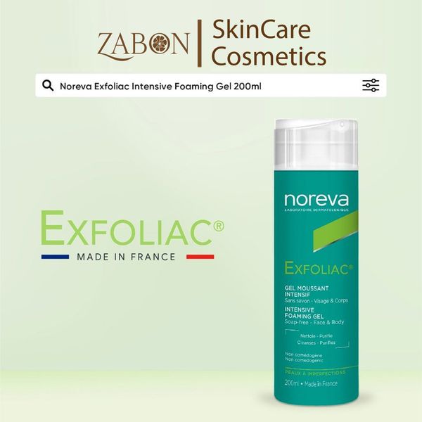Gel rửa mặt Noreva Exfoliac Intensive Foaming hỗ trợ làm sâu dịu nhẹ cho da dầu mụn 200ml