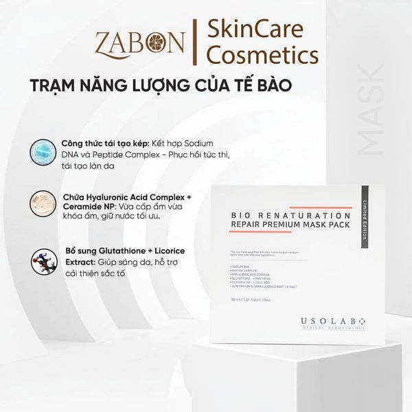 Mặt nạ tế bào gốc USOLAB Bio Renaturation Repair Premium Mask Pack phục hồi, cấp ẩm, tăng cường hàng rào bảo vệ da