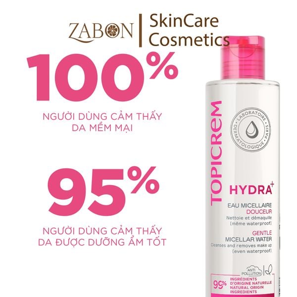 Nước tẩy trang Topicrem HYDRA+ Gentle Micellar Water dành cho nhạy cảm 200ml