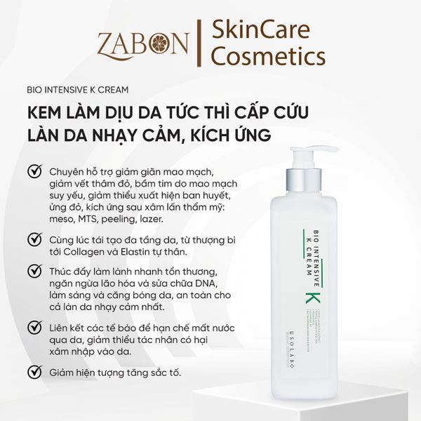 Kem dưỡng USOLAB Bio Intensive K Cream Làm dịu, phục hồi da 500ml