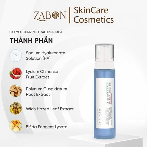 Xịt khoáng Usolab Bio Moisturizing Hyaluron Mist cấp ẩm, giảm dầu ngừa mụn & làm sạch sâu cho mọi loại da 150ml