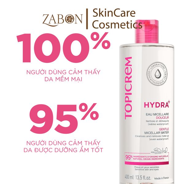 Nước tẩy trang Topicrem HYDRA+ Gentle Micellar Water dành cho nhạy cảm 400ml