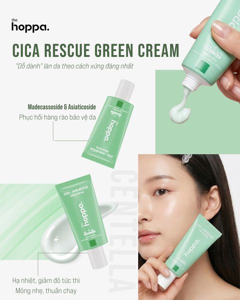 Kem dưỡng The Hoppa Cica-Skin Rescue Green Cream làm dịu & phục hồi chuyên sâu 50ml