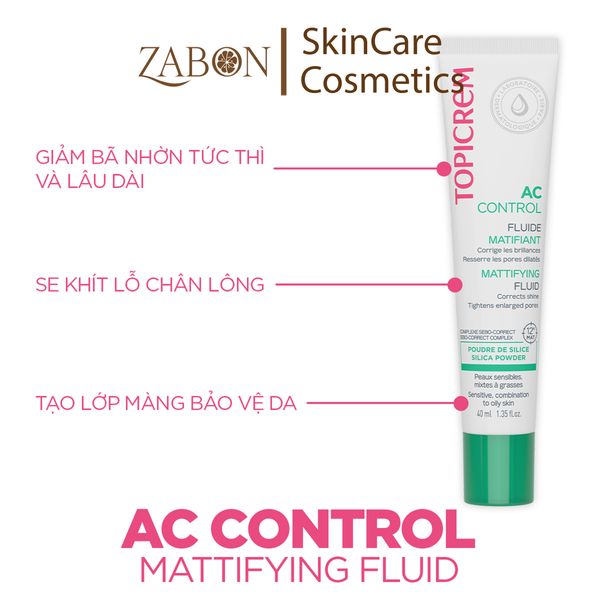 Kem dưỡng Topicrem AC CONTROL Mattifying Fluid dưỡng ẩm, kiềm dầu, giảm bóng nhờn cho da 40ml