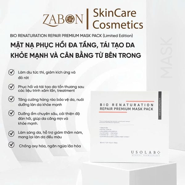 Mặt nạ tế bào gốc USOLAB Bio Renaturation Repair Premium Mask Pack phục hồi, cấp ẩm, tăng cường hàng rào bảo vệ da