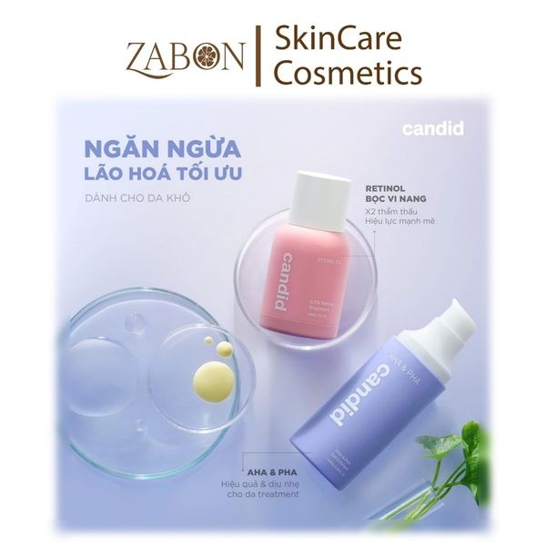 Bộ đôi hỗ trợ cải thiện da toàn diện Candid Retinol 1.0% 30ml & Hoạt chất AHA 100ml