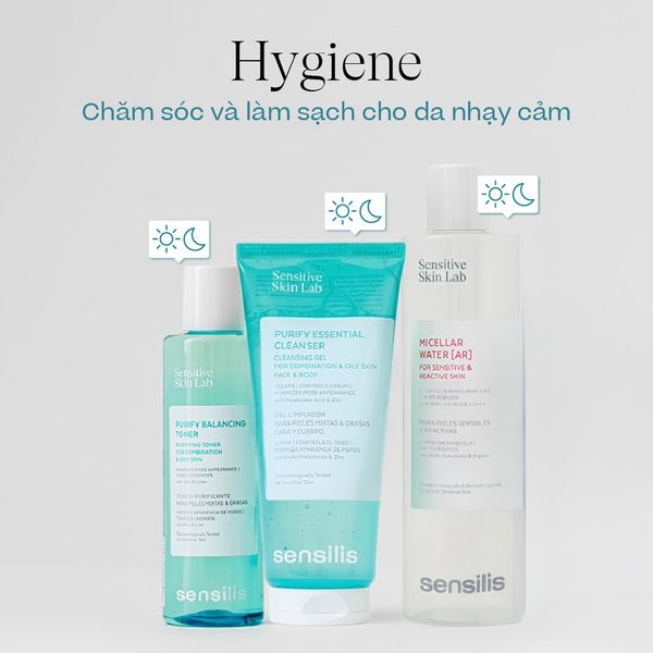 Gel rửa mặt Sensilis Purify Essential Cleanser kiểm soát nhờn cho da dầu mụn 200ml