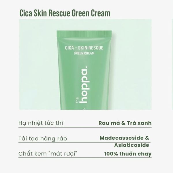 Kem dưỡng The Hoppa Cica-Skin Rescue Green Cream làm dịu & phục hồi chuyên sâu 50ml
