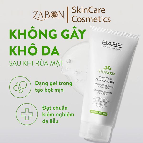 Bộ đôi làm sạch và dưỡng ẩm, giảm mụn, giảm nhờn BABE Stop AKN Purifying Cleansing Gel + Mattifying Moisturiser 50ml