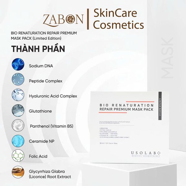 Mặt nạ tế bào gốc USOLAB Bio Renaturation Repair Premium Mask Pack phục hồi, cấp ẩm, tăng cường hàng rào bảo vệ da
