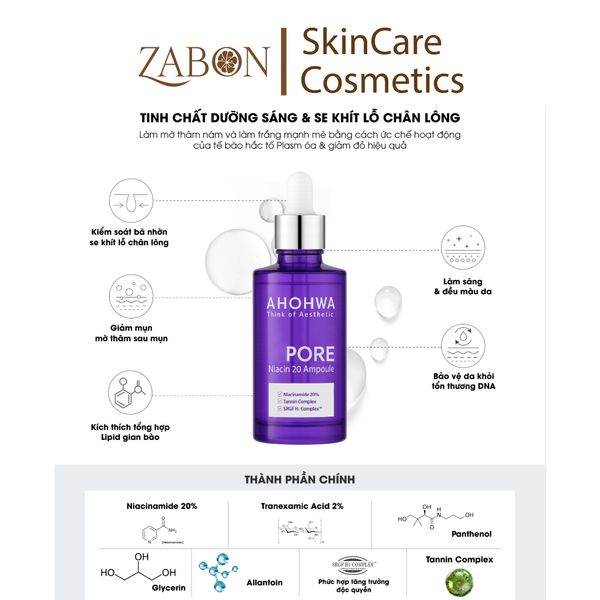 Tinh chất Ahohwa Pore Niacin Ampoule 20 làm sáng, thu nhỏ lỗ chân lông 30ml