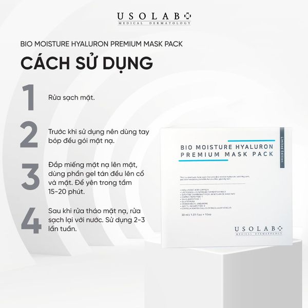 Mặt nạ cấp nước Usolab Bio Moisture Hyaluron Premium Mask Pack, làm dịu da, giúp da tươi sáng, căng bóng