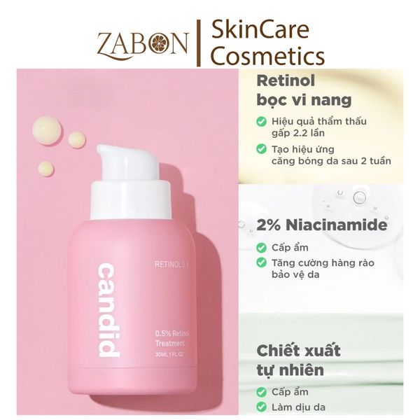 Hoạt chất Retinol 1.0% hỗ trợ cải thiện nền da CANDID 1.0% Retinol Treatment 30ml