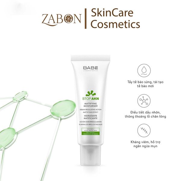 Kem dưỡng ẩm BABE Stop AKN Mattifying Moisturiser kiềm dầu giảm mụn 50ml