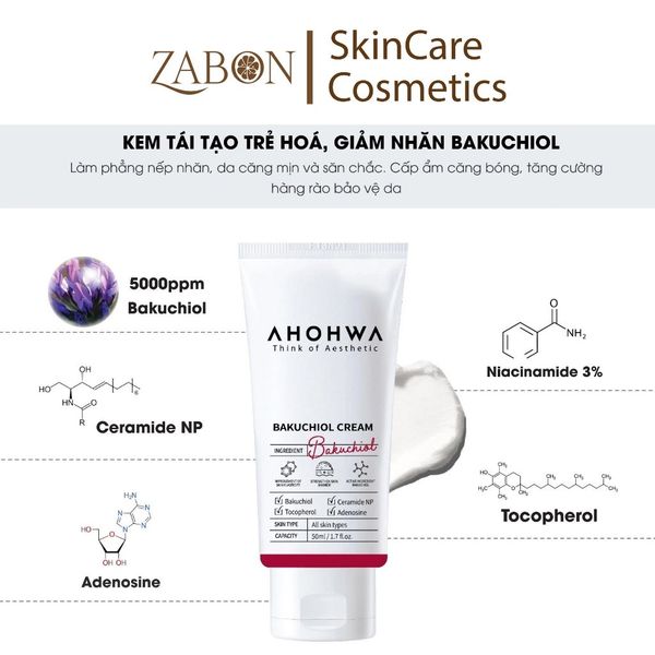 Kem tái tạo trẻ hoá, giảm nhăn AHOHWA Bakuchiol 50ml