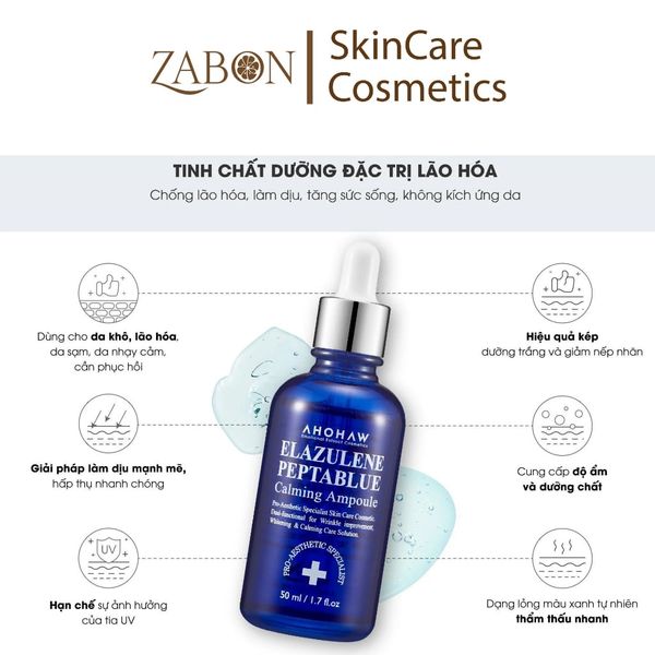 Tinh chất phục hồi, trẻ hóa tế bào sinh học Ahohwa Elazulene Peptablue Calming Ampoule 50ml