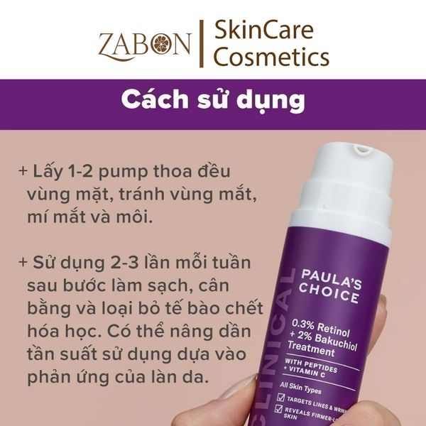 Tinh chất chống lão hóa giúp mờ vết thâm và nếp nhăn Paula's choice Clinical 0.3% Retinol + 2% Bakuchiol Treatment 30ml