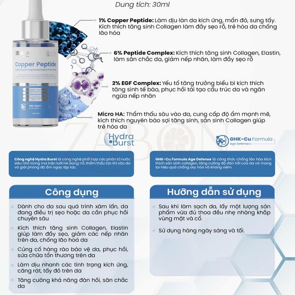 Serum chống lão hóa, tăng sinh Collagen, giảm sẹo Copper Peptide Serum MD CARE Advanced Improvement Formula 30ml