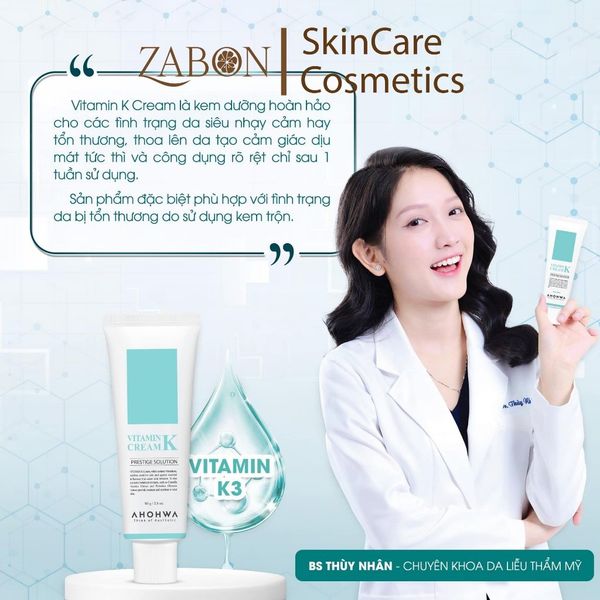 Kem dưỡng phục hồi Ahohwa Vitamin K Cream - phục hồi da mỏng đỏ, giãn mao mạch, làm dịu da 12g