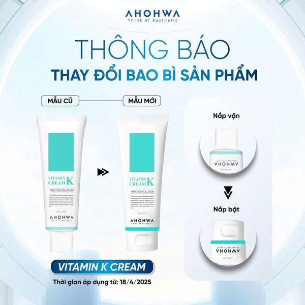 Kem dưỡng phục hồi Ahohwa Vitamin K Cream 80g - Phục hồi da mỏng đỏ, giãn mao mạch, làm dịu da