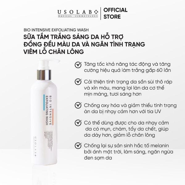 Sữa tắm Usolab Bio Intensive Exfoliating Wash giúp sáng da, đều màu da 250ml