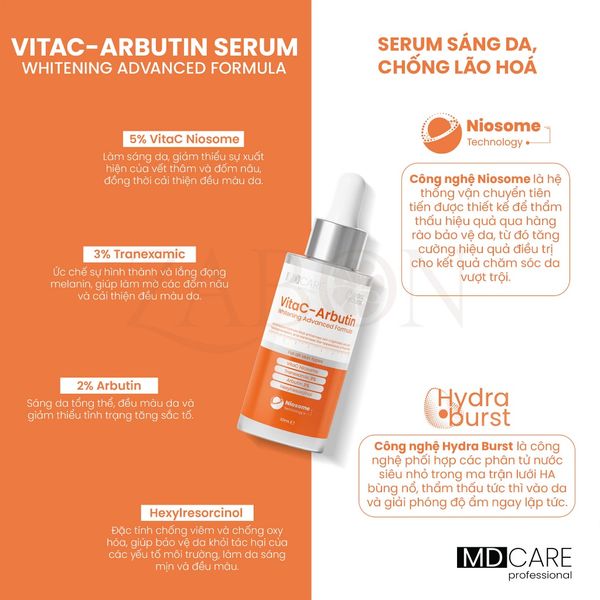 Serum sáng da, chống lão hóa MD CARE VitaC-Arbutin Serum – Whitening Advanced Formula 30ml