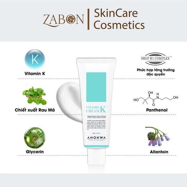 Kem dưỡng phục hồi Ahohwa Vitamin K Cream 80g - Phục hồi da mỏng đỏ, giãn mao mạch, làm dịu da