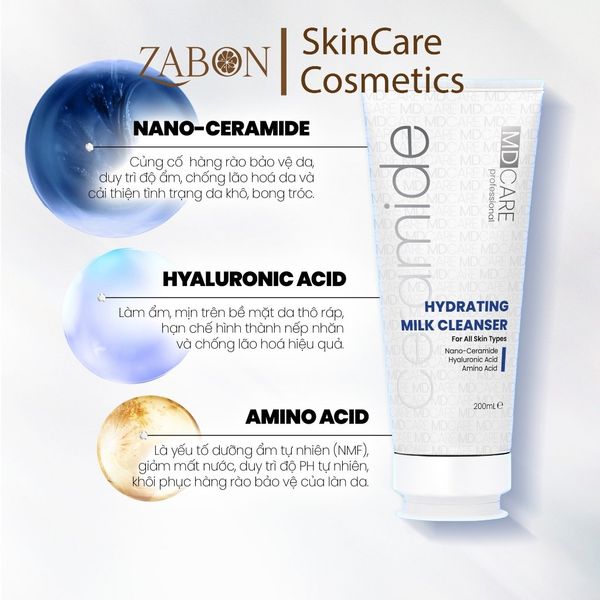 Sữa rửa mặt dịu nhẹ và cấp ẩm dành cho da nhạy cảm MD CARE Hydrating Milk Cleanser 200ml