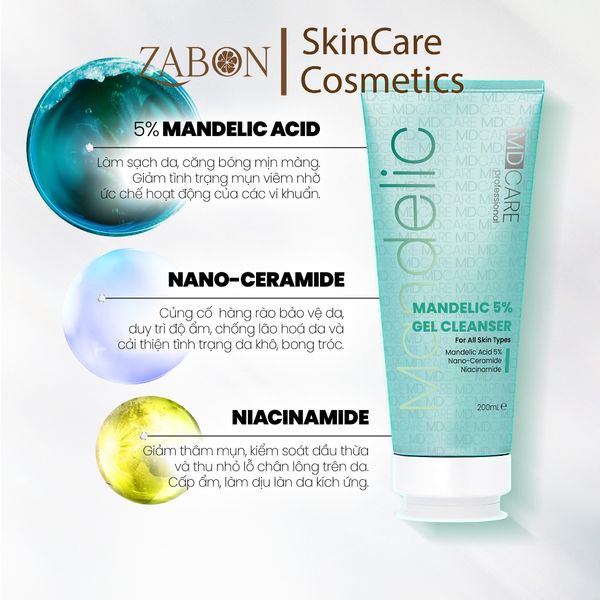 Sữa rửa mặt dạng gel sạch sâu và tẩy tế bào chết nhẹ nhàng MD CARE Mandelic Acid 5% Gel Cleanser 200ml