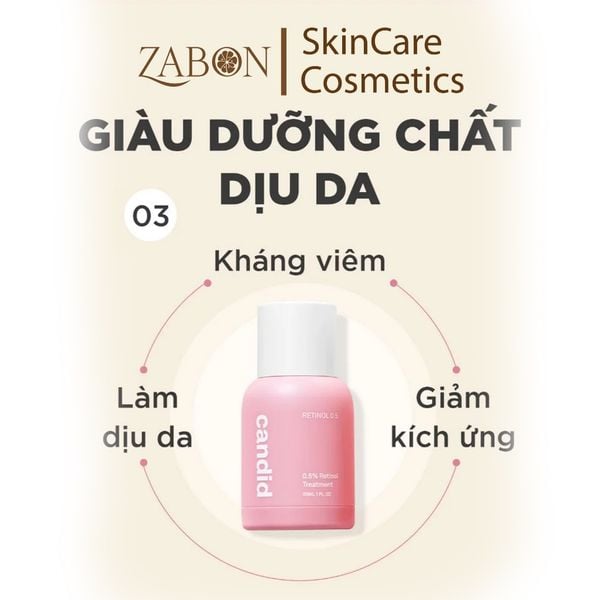 Hoạt chất Retinol 0.5% hỗ trợ cải thiện nền da CANDID 0.5% Retinol Treatment 30ml